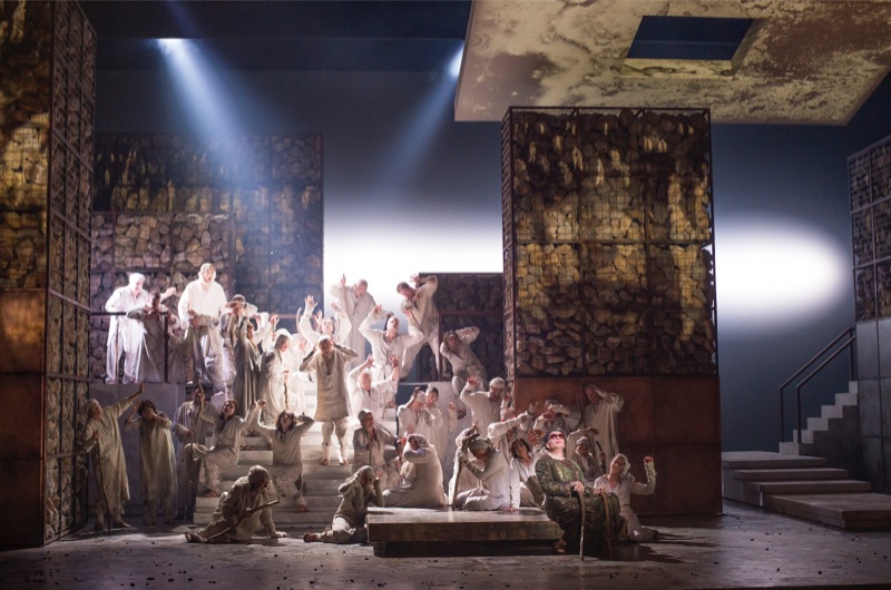 Woe to Thebes, Tiresias at front, all images ENO/ Tristram Kenton